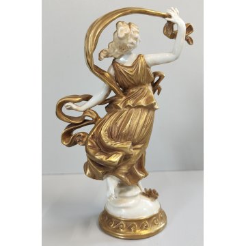 STATUINA Ballerina SCULTURA CERAMICA BIANCA DORATA Ginori Capodimonte EPOCA '900