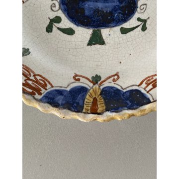 PICCOLO PIATTO da PARETE TERRACOTTA BIANCA DECORO POLICROMO HOLLAND Makkum '900