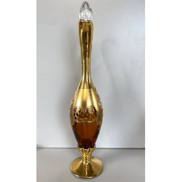 BOTTIGLIA DECANTER 4 FLUTE VETRO MURANO SOFFIATO ORO ZECCHINO DECORO FLOREALE 50
