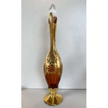 BOTTIGLIA DECANTER 4 FLUTE VETRO MURANO SOFFIATO ORO ZECCHINO DECORO FLOREALE 50