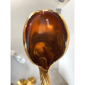 BOTTIGLIA DECANTER 4 FLUTE VETRO MURANO SOFFIATO ORO ZECCHINO DECORO FLOREALE 50