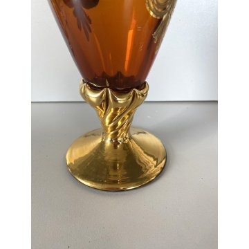 BOTTIGLIA DECANTER 4 FLUTE VETRO MURANO SOFFIATO ORO ZECCHINO DECORO FLOREALE 50