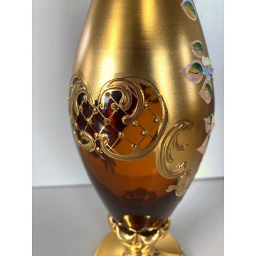 BOTTIGLIA DECANTER 4 FLUTE VETRO MURANO SOFFIATO ORO ZECCHINO DECORO FLOREALE 50