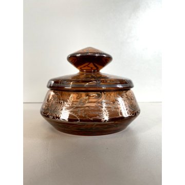 ANTICO PORTA BON-BON CRISTALLO BOEMIA FUME DECORO ARGENTATO FLOREALE ø11,5cm '30