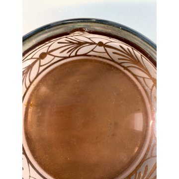 ANTICO PORTA BON-BON CRISTALLO BOEMIA FUME DECORO ARGENTATO FLOREALE ø11,5cm '30