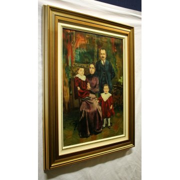 ANTICO DIPINTO OLIO SU TELA Edmondo Poletti RITRATTO DI FAMIGLIA NOBILE 1956
