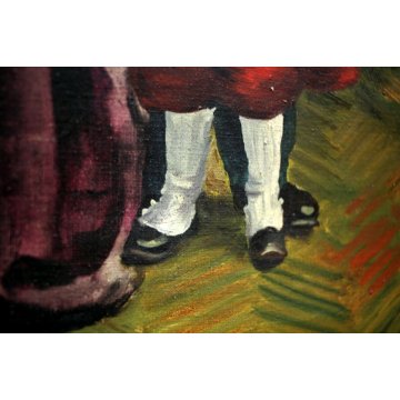 ANTICO DIPINTO OLIO SU TELA Edmondo Poletti RITRATTO DI FAMIGLIA NOBILE 1956