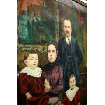 ANTICO DIPINTO OLIO SU TELA Edmondo Poletti RITRATTO DI FAMIGLIA NOBILE 1956