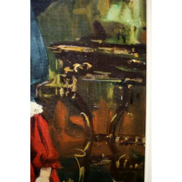 ANTICO DIPINTO OLIO SU TELA Edmondo Poletti RITRATTO DI FAMIGLIA NOBILE 1956