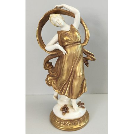 SCULTURA Ballerina STATUINA CERAMICA BIANCA DORATA epoca '900 Ginori Capodimonte