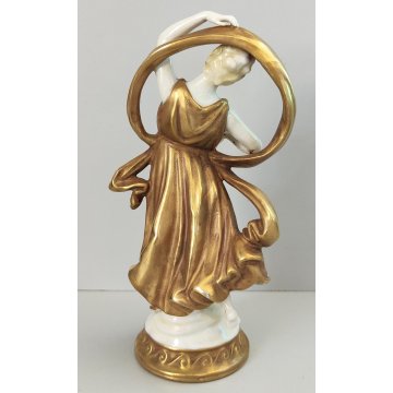 SCULTURA Ballerina STATUINA CERAMICA BIANCA DORATA epoca '900 Ginori Capodimonte