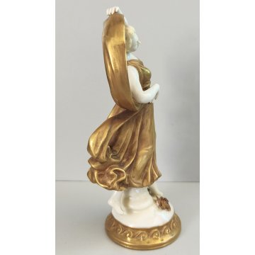 SCULTURA Ballerina STATUINA CERAMICA BIANCA DORATA epoca '900 Ginori Capodimonte