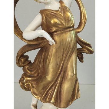 SCULTURA Ballerina STATUINA CERAMICA BIANCA DORATA epoca '900 Ginori Capodimonte