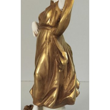 SCULTURA Ballerina STATUINA CERAMICA BIANCA DORATA epoca '900 Ginori Capodimonte