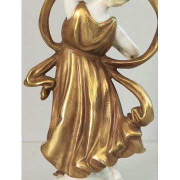 SCULTURA Ballerina STATUINA CERAMICA BIANCA DORATA epoca '900 Ginori Capodimonte