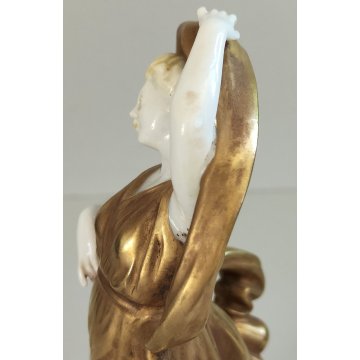 SCULTURA Ballerina STATUINA CERAMICA BIANCA DORATA epoca '900 Ginori Capodimonte
