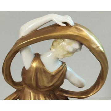 SCULTURA Ballerina STATUINA CERAMICA BIANCA DORATA epoca '900 Ginori Capodimonte