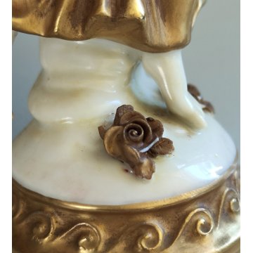 SCULTURA Ballerina STATUINA CERAMICA BIANCA DORATA epoca '900 Ginori Capodimonte