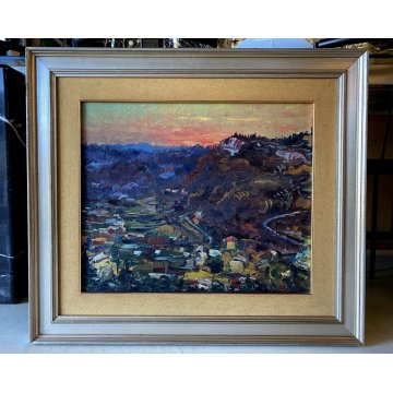 DIPINTO OLIO Carlo Monti VEDUTA  PAESAGGIO RURALE COLLINA ARONA LAGO MAGGIORE