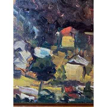DIPINTO OLIO Carlo Monti VEDUTA  PAESAGGIO RURALE COLLINA ARONA LAGO MAGGIORE
