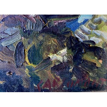 DIPINTO OLIO Carlo Monti VEDUTA  PAESAGGIO RURALE COLLINA ARONA LAGO MAGGIORE