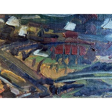 DIPINTO OLIO Carlo Monti VEDUTA  PAESAGGIO RURALE COLLINA ARONA LAGO MAGGIORE