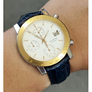 BUCHERER Automatic CHRONO 283.500 orologio polso VINTAGE data ACCIAIO ORO montre