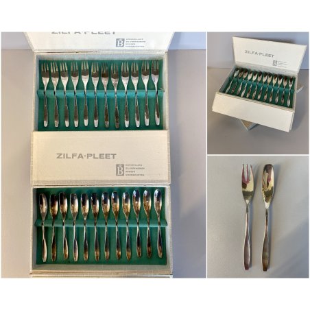 SET POSATE PASTICCERIA 12 pers. Zilfa Pleet SILVER PLATED FORCHETTE CUCCHIAINI