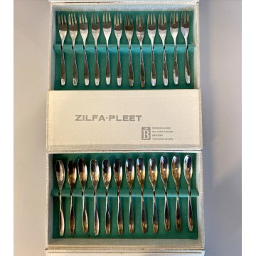 SET POSATE PASTICCERIA 12 pers. Zilfa Pleet SILVER PLATED FORCHETTE CUCCHIAINI