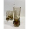 CARAFFA 6 BICCHIERI LONG DRINK  VETRO MOLATO AMBRA/BROWN CLEAR GLASS ART DECO'