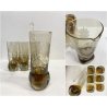CARAFFA 6 BICCHIERI LONG DRINK  VETRO MOLATO AMBRA/BROWN CLEAR GLASS ART DECO'