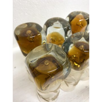CARAFFA 6 BICCHIERI LONG DRINK  VETRO MOLATO AMBRA/BROWN CLEAR GLASS ART DECO'