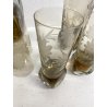 CARAFFA 6 BICCHIERI LONG DRINK  VETRO MOLATO AMBRA/BROWN CLEAR GLASS ART DECO'