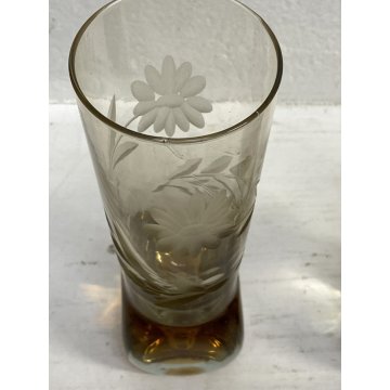 CARAFFA 6 BICCHIERI LONG DRINK  VETRO MOLATO AMBRA/BROWN CLEAR GLASS ART DECO'