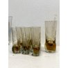 CARAFFA 6 BICCHIERI LONG DRINK  VETRO MOLATO AMBRA/BROWN CLEAR GLASS ART DECO'