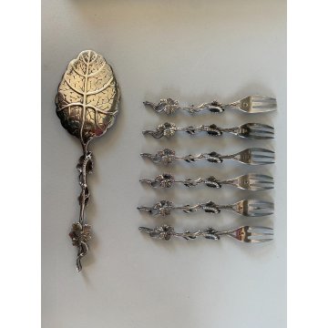 POSATE PASTICCERIA ART NOUVEAU 1 PALETTA DOLCE 6 FORCHETTE Zilfa SILVERPLATED NL