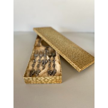 POSATE PASTICCERIA ART NOUVEAU 1 PALETTA DOLCE 6 FORCHETTE Zilfa SILVERPLATED NL