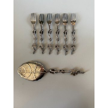 POSATE PASTICCERIA ART NOUVEAU 1 PALETTA DOLCE 6 FORCHETTE Zilfa SILVERPLATED NL