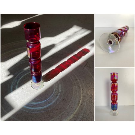 VASO VINTAGE MONOFIORE TOTEM ROSSO RUBINO BLU IRIDESCENTE ART DECO' 28 cm/h