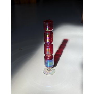 VASO VINTAGE MONOFIORE TOTEM ROSSO RUBINO BLU IRIDESCENTE ART DECO' 28 cm/h