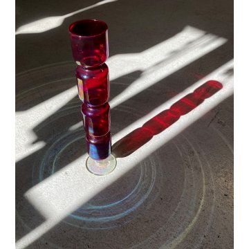 VASO VINTAGE MONOFIORE TOTEM ROSSO RUBINO BLU IRIDESCENTE ART DECO' 28 cm/h