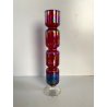 VASO VINTAGE MONOFIORE TOTEM ROSSO RUBINO BLU IRIDESCENTE ART DECO' 28 cm/h