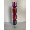 VASO VINTAGE MONOFIORE TOTEM ROSSO RUBINO BLU IRIDESCENTE ART DECO' 28 cm/h