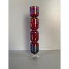 VASO VINTAGE MONOFIORE TOTEM ROSSO RUBINO BLU IRIDESCENTE ART DECO' 28 cm/h