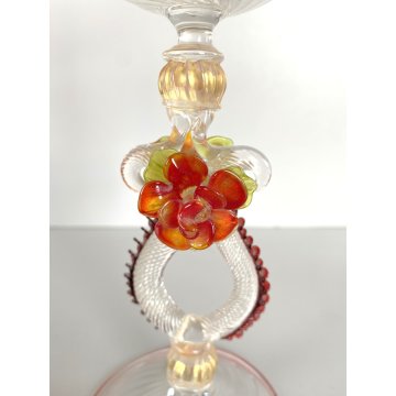 TIPETTO VENEZIANO CALICE VETRO SOFFIATO ARTISTICO MURANO COLLEZIONE 25cm/h '900