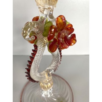 TIPETTO VENEZIANO CALICE VETRO SOFFIATO ARTISTICO MURANO COLLEZIONE 25cm/h '900