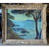 DIPINTO OLIO Carlo Monti VEDUTA  PAESAGGIO MARINO LACUSTRE PORTO LAGO MAGGIORE