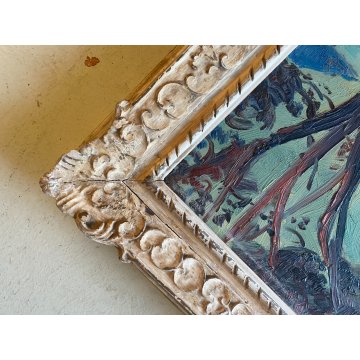 DIPINTO OLIO Carlo Monti VEDUTA  PAESAGGIO MARINO LACUSTRE PORTO LAGO MAGGIORE