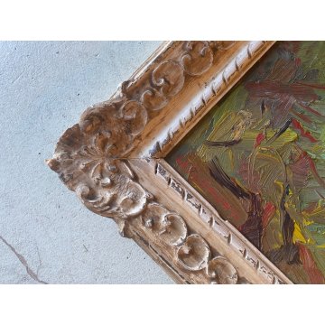 DIPINTO OLIO Carlo Monti VEDUTA  PAESAGGIO MARINO LACUSTRE PORTO LAGO MAGGIORE