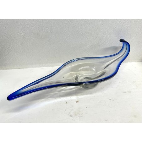 GRANDE VASO CIOTOLA SVUOTATASCHE VETRO BLU MURANO DESIGN TRASPARENTE BOWL TAVOLA